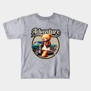 retro adventure car teddy bear Kids T-Shirt